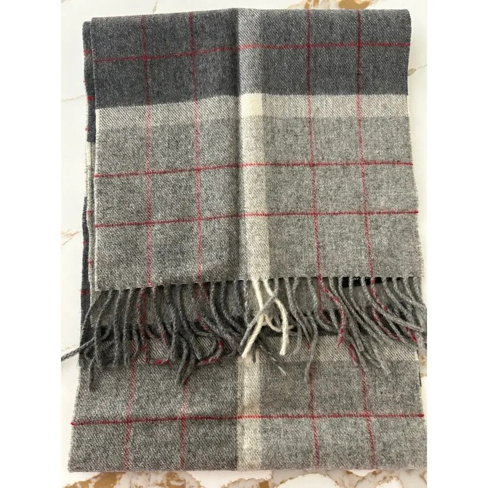 Dan Loper Beverly Hills Paid Scarf Cashmere/Wool Grey Red Germany Tassel Hem
